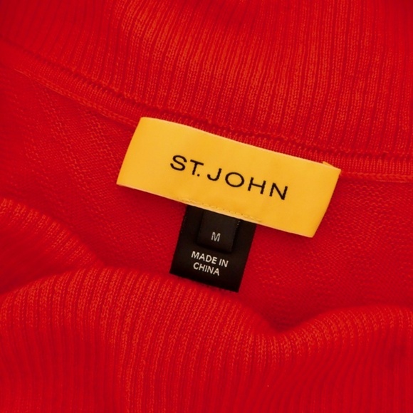 ST. JOHN Red Orange Cowl Neck Wool Asymmetrical Pullover Sweater Knitwear Medium - Picture 8 of 11